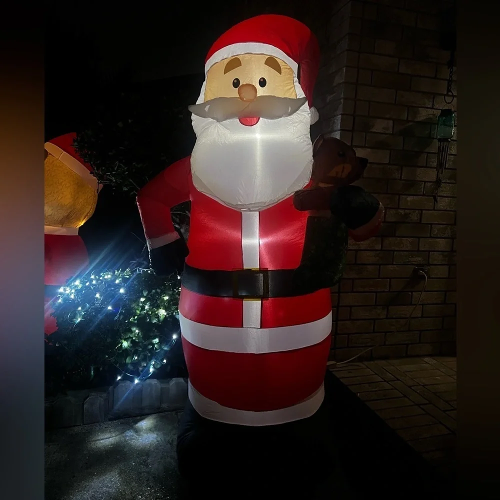 Christmas Inflatable Santa Claus with Teddy Bear LED Airblown Holiday Lights NIB